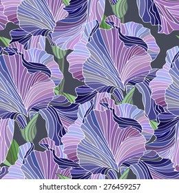 Fleur de lis. Seamless floral pattern. Hand drawn illustration of a purple iris. Beautiful flowers.