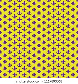 Fleur De Lis Seamless Pattern - Purple fleur de lis design on yellow background for Mardi Gras