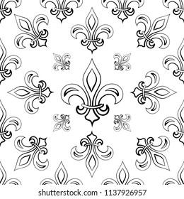 Fleur De Lis Seamless Pattern, Fleur-De-Lys Or Flower-De-Luce, The Decorative Stylized Lily Vector Art Illustration