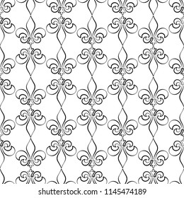 Fleur De Lis Seamless Pattern, Fleur-De-Lys Or Flower-De-Luce, The Decorative Stylized Lily Vector Art Illustration