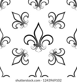 Fleur De Lis Seamless Pattern, Fleur-De-Lys Or Flower-De-Luce, The Decorative Stylized Lily Vector Art Illustration