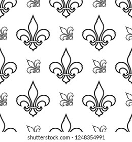 Fleur De Lis Seamless Pattern, Fleur-De-Lys Or Flower-De-Luce, The Decorative Stylized Lily Vector Art Illustration