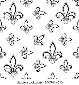 Fleur De Lis Seamless Pattern, Fleur-De-Lys Or Flower-De-Luce, The Decorative Stylized Lily Vector Art Illustration