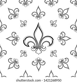 Fleur De Lis Seamless Pattern, Fleur-De-Lys Or Flower-De-Luce, The Decorative Stylized Lily Vector Art Illustration