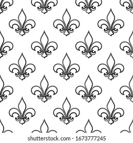 Fleur De Lis Seamless Pattern, Fleur-De-Lys Or Flower-De-Luce, The Decorative Stylized Lily Vector Art Illustration