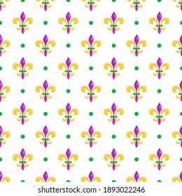 Patrón ininterrumpido de Fleur De Lis; Fondo del Mardi Gras para tarjetas de felicitación, invitaciones, afiches, banners.