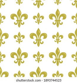 Fleur de Lis seamless pattern; Mardi Gras background for wrapping paper, greeting cards, invitations, posters, banners.