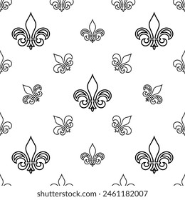 Fleur de Lis Seamless Pattern, Fleur-de-Lys oder Flower-de-Luce, die dekorative stilisierte Lilien-Vektorgrafik-Illustration