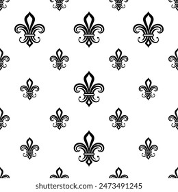 Fleur de Lis Seamless Pattern, Fleur-de-Lys oder Flower-de-Luce, die dekorative stilisierte Lilien-Vektorgrafik-Illustration