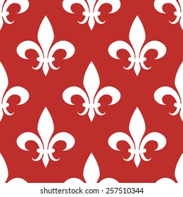 fleur de lis seamless pattern white on red background