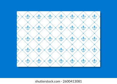 Fleur De Lis seamless pattern with blue dotted lines for interior design