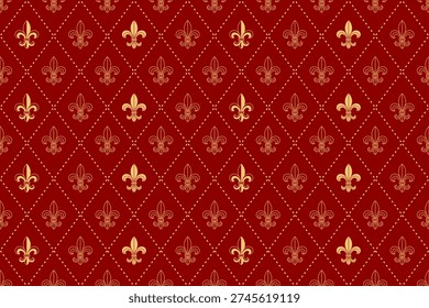  Fleur de lis Seamless pattern background with red and gold colors 