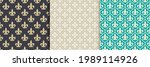 Fleur de lis. Seamless vector patterns. Set of classic backgrounds. French vintage ornament with lily flowers. Victorian medieval emblem. Heraldic royalty motif with french Lily. Floral texture.