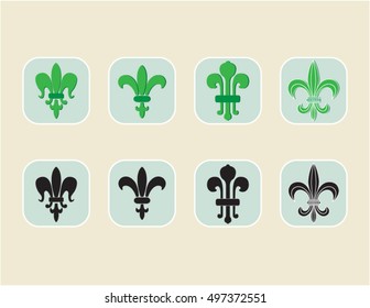 Fleur de lis set ,  Elegant decoration symbol , Vector Illustration, Heraldic element