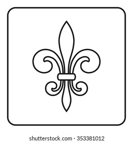 Fleur de Lis symbol. Fleur-de-Lis sign. Royal french lily. Heraldic icon for design, logo or decoration. Elegant flower outline design. Gray element isolated on white background. Vector illustration