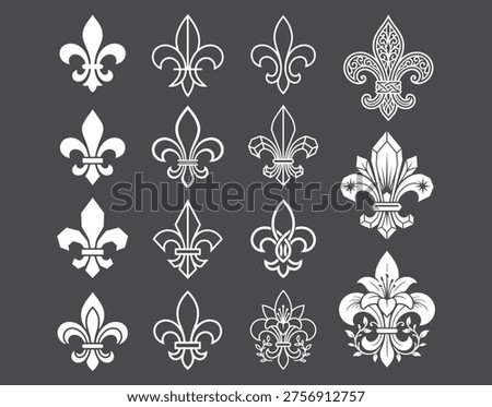 Fleur de lis Vector Set - Minimalist French Lily Symbols and Vintage Heraldic Ornament Collection