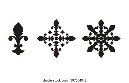 Fleur de lis and vintage design elements set. Vector illustration.