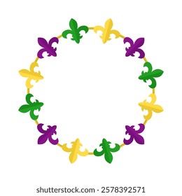 Fleur de Lys Flower vector circle frame. Empty border for Mardi Gras promotion. Garland frame isolated template on white background