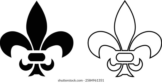 Fleur de Lys symbols or Fleur de Lis vector icon set ornament Silhouette isolated on transparent background. Flower Lily Royal Medieval Heraldic french symbol. Classic emblems flower art pattern.