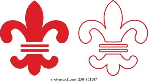 Fleur de Lys symbols or Fleur de Lis vector icon set ornament Silhouette isolated on transparent background. Flower Lily Royal Medieval Heraldic french symbol. Classic emblems flower art pattern.