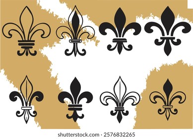 Fleur de lys vintage and Royal lily seamless pattern. Wrapping paper, wallpaper, fabric, banner, sticker, and poster design. French royalty, purity, light, and virtue icon. EPS 10.