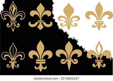 Fleur de lys vintage and Royal lily seamless pattern. Wrapping paper, wallpaper, fabric, banner, sticker, and poster design. French royalty, purity, light, and virtue icon. EPS 10.