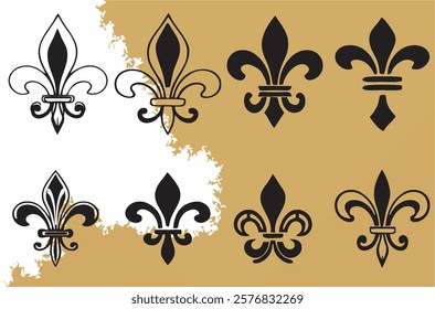 Fleur de lys vintage and Royal lily seamless pattern. Wrapping paper, wallpaper, fabric, banner, sticker, and poster design. French royalty, purity, light, and virtue icon. EPS 10.