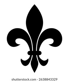 Fleur-de-lis, black and white vector silhouette illustration of Lily flower heraldic charge shape symbol Fleur de lys, isolated on white background