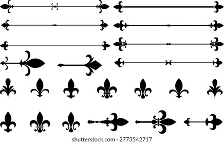 fleur-de-lis divider arrow ornament collection vintage decorative elements set