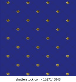 Fleur-de-lis gold color, background - blue carriage screed. Suitable for textiles, bedroom interior decoration