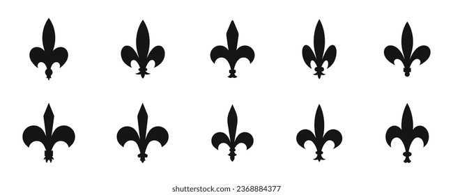 Fleur-De-Lis icon collection. Heraldic lily icons. Silhouette style vector icons.