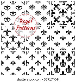 Fleur-de-lis pattern of royal lily flower tracery. Imperial floral ornate motif tiles. Vector background of heraldic flowery ornament and flourish ornamental embellishment backdrop for interior design