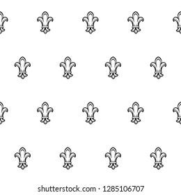 Fleur-de-lis royal french lilly flower seamless patterns. Fleur-de-lys backdrop for interior design. Imperial ornate motif tiles. White silhouettes isolated on a black background. EPS10 vector