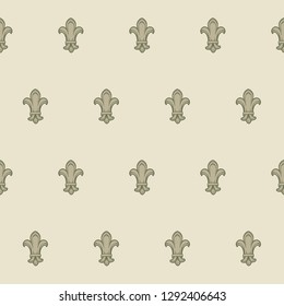 Fleur-de-lis royal french lilly flower seamless patterns. Fleur-de-lys backdrop for interior design. Imperial ornate motif tiles. Retro palette with muted colors. EPS10 vector illustration