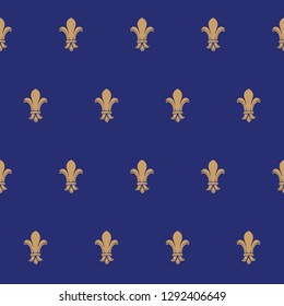 Fleur-de-lis royal french lilly flower seamless patterns. Fleur-de-lys backdrop for interior design. Imperial ornate motif tiles. Retro palette with muted colors. EPS10 vector