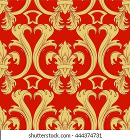 fleur-de-lis seamless pattern in red and yellow gold colors