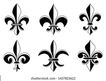 Fleur-de-lis symbol in different variations on a white isolated background.
Set of Lily symbols in exact shape design useable for all Heraldic requirements.