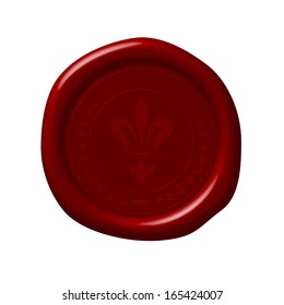 fleur-de-lis symbol in wreath on red sealing wax vector