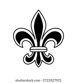 Icono de Vector de flor de lis. Símbolo clásico del lirio heráldico que representa la Regalías, la nobleza y la herencia francesa. Elemento decorativo elegante para la marca de lujo y el diseño histórico. Para el Mardi Gras.