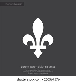 fleur-de-lys premium illustration icon, isolated, white on dark background, with text elements 