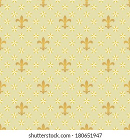 Fleur-de-lys seamless pattern with stars. Vector vintage design. 