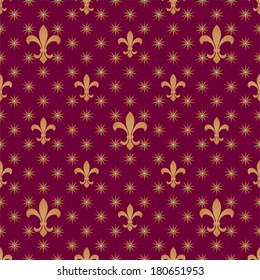 Fleur-de-lys seamless pattern with stars. Vector vintage design. 