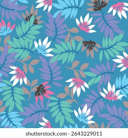 flores de fond laranja harmonieux Imagem vetorielle avec motif de feuilles grises sur fond ble