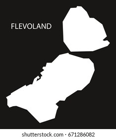 Flevoland Netherlands map black inverted silhouette illustration