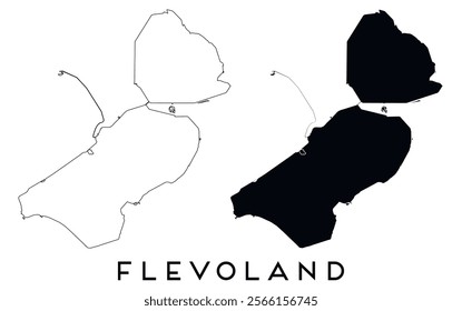 Flevoland Netherlands map outline and black silhouette vector