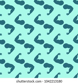 Flex arm bodybuilder with big muscles seamless pattern.