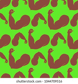 Flex arm bodybuilder with big muscles seamless pattern.