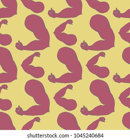 Flex arm bodybuilder with big muscles seamless pattern.
