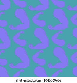 Flex arm bodybuilder with big muscles seamless pattern.