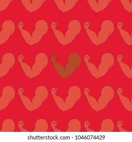 Flex arm bodybuilder with big muscles seamless pattern.